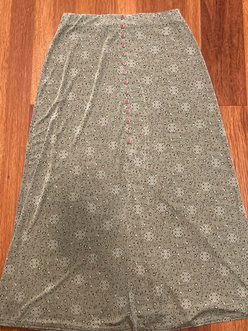 Vintage Green Floral Button-Front A-Line Maxi Skirt